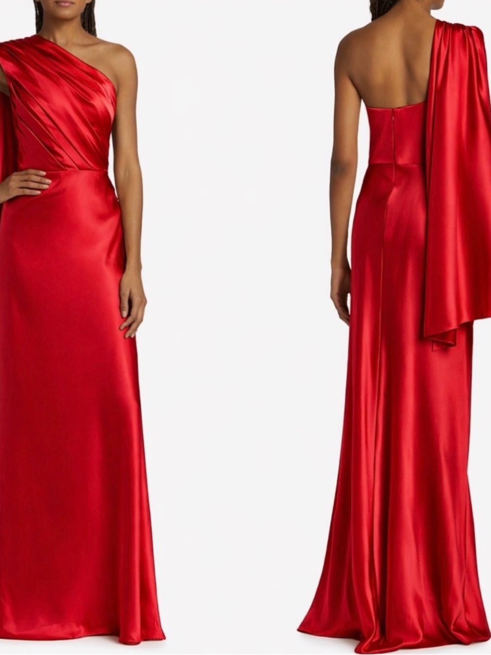 Amsale Scarlet One-Shoulder Satin Gown